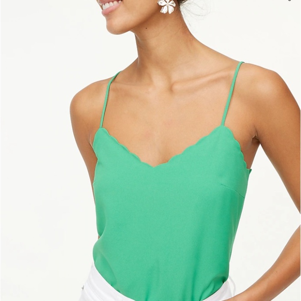 J. Crew Green Scalloped Neckline Camisole